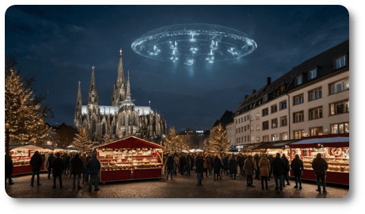 Aliens greifen den Kölner Weihnachtsmarkt an. Aliens greifen den Kölner Weihnachtsmarkt an.